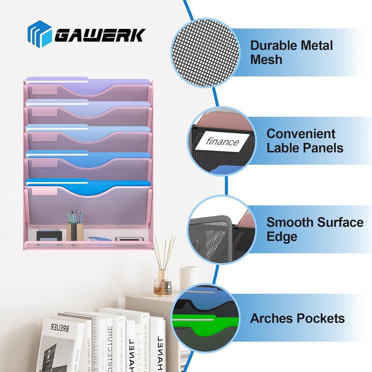 Gawerk 10-Tier Wall File Organizer Hanging Wall File Holder Wall Mount Paper Folder Organize, Mesh Magazine Document Mail Organizer Wall Organizer for Office School Home, Black