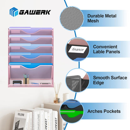 Gawerk 10-Tier Wall File Organizer Hanging Wall File Holder Wall Mount Paper Folder Organize, Mesh Magazine Document Mail Organizer Wall Organizer for Office School Home, Black