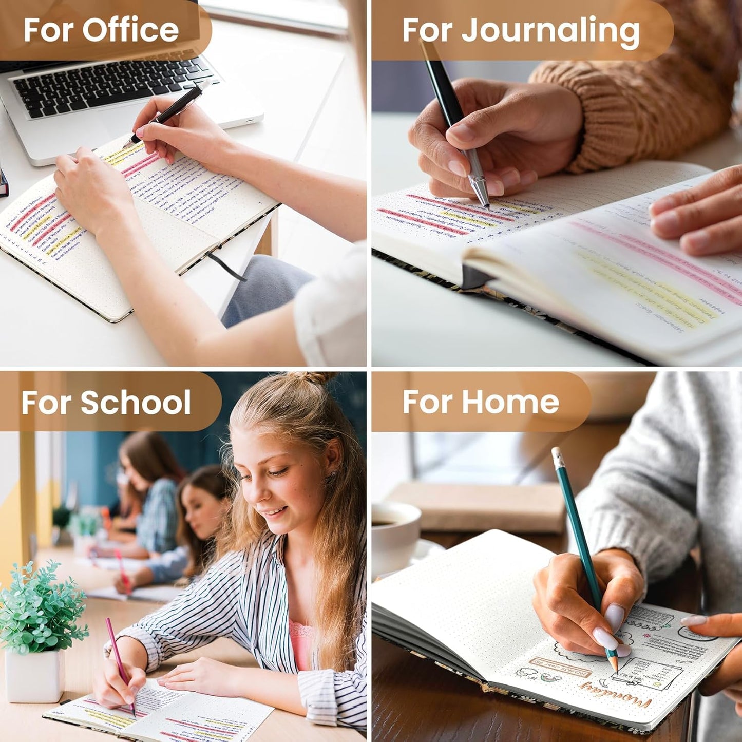 Taja Pretty Lined Journal for Women, Aesthetic Cute Hardcover Leather Journal for Writing, A5 College Ruled Notebook for Work & Note Taking, Perfect for Office School Home, 160 Pages, Meadow Flowers