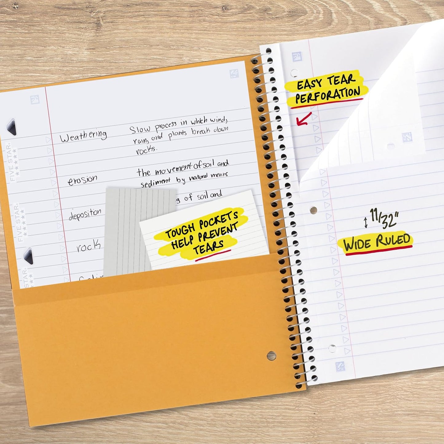 Five Star Spiral Notebook + Study App, 1 Subject, Wide Ruled Paper, 8" x 10-1/2", 100 Sheets, Fights Ink Bleed, Water Resistant Cover, Tidewater Blue (72875)