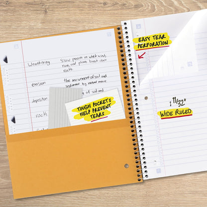 Five Star Spiral Notebook + Study App, 1 Subject, Wide Ruled Paper, 8" x 10-1/2", 100 Sheets, Fights Ink Bleed, Water Resistant Cover, Tidewater Blue (72875)
