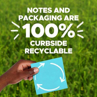 Post-it 100% Recycled Paper Super Sticky Notes, 4 in. x 4 in., 3 Pads, 70 Sheets per Pad, Wanderlust Pastels, School Supplies and Office Products
