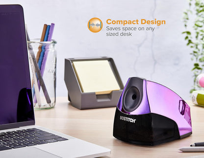 Bostitch Office Electric Pencil Sharpener for Classroom & Desk Use, Heavy-Duty Stall-Free Motor, High-Capacity Shavings Tray, Blue