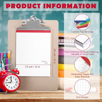 Jetec 8 Pcs Small Graph Paper Notepad 5 x 8 Inch Mini Notebook Double Sided Memo Pads Back to School Supply Pocket Notepad Assorted Colors 50 Sheets Graph Paper Notebook (Grid (5x5))