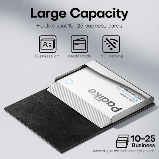 Padike Business Card Holder/ Case Professional PU Leather & Stainless Steel Multi Wallet Credit Card ID Case/Holder for Men & Women. (Black)
