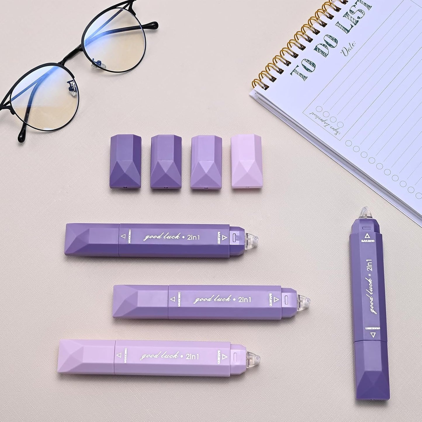 Temiary 4 Pcs 2 in 1 White Correction Tape and Double Sided Roller Set, Aesthetic Smooth Pull Out Tapes with Adhesive Glue Tape Roller Runner for School Office Supplies (Pink)