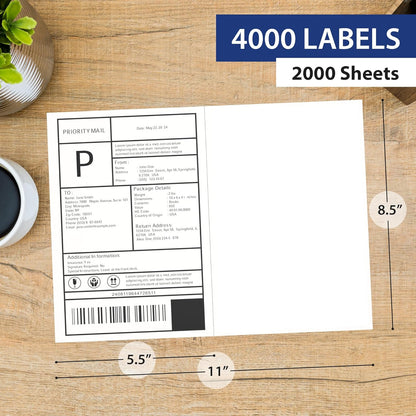 100 Sheet (200 Labels) | 8.5" x 11" 2 UP Half Sheet Self Adhesive Shipping Labels for Laser & Inkjet Printers | Ecommerce, Address, Mailing, Labeling, Packaging
