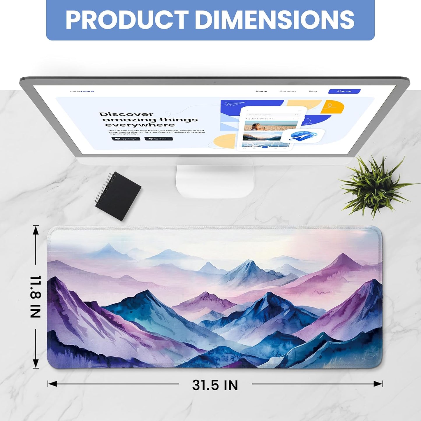Large Mouse Pad for Desktop, Cute Desk Mat Pad Protector for Work & Gaming, Aesthetic Pretty Anti-Slip Laptop Blotter Cover for Office School Home Supplies, Wildflowers, 31.5" x 11.8"