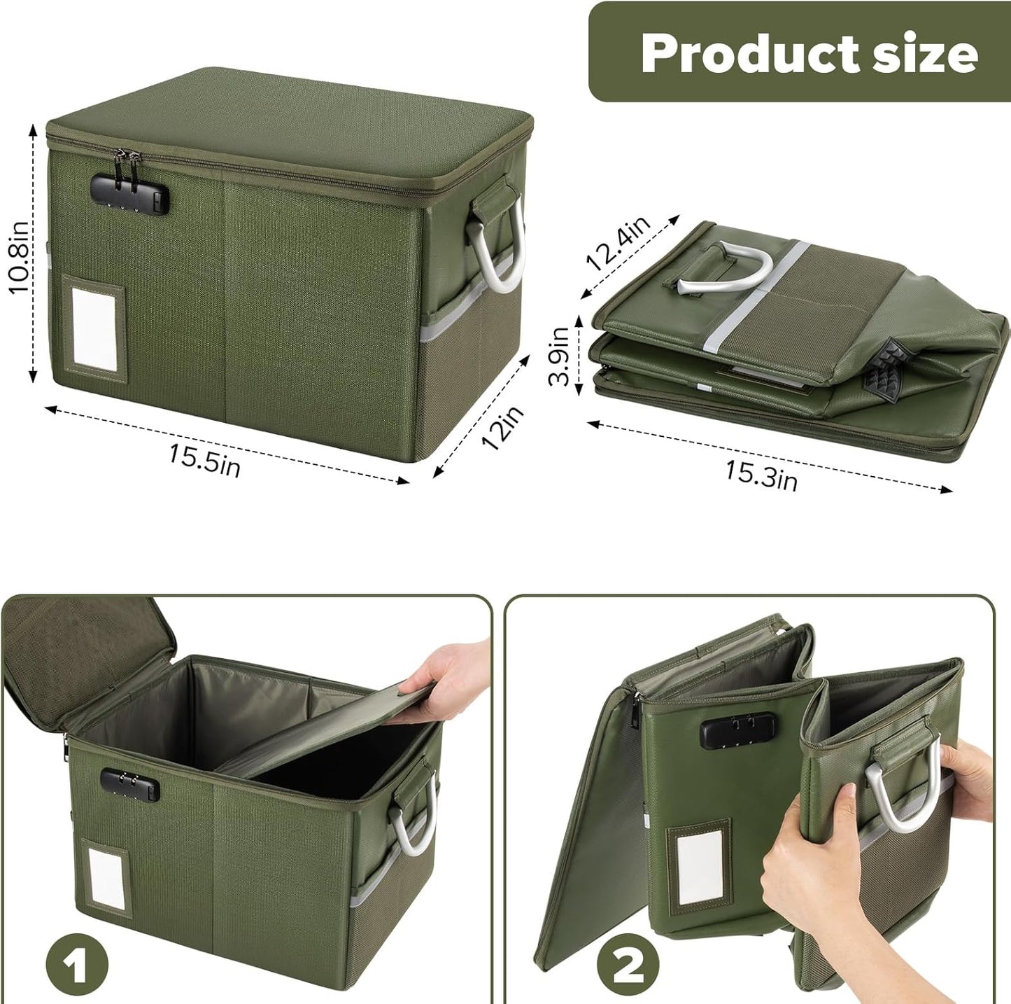 TOMKID Fireproof Document Box, Fireproof File Box with Lids, Important Document Organizer Box with Lock, Portable File Folder Organizer with Handle