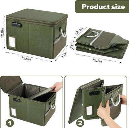 TOMKID Fireproof Document Box, Fireproof File Box with Lids, Important Document Organizer Box with Lock, Portable File Folder Organizer with Handle