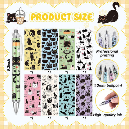 Ireer 8 Pcs Ballpoint Pens for Women 1.00 mm Cute Black Ink Pens Fine Point Smooth Writing for Journaling Aesthetic Office Supplies (Mahjong)