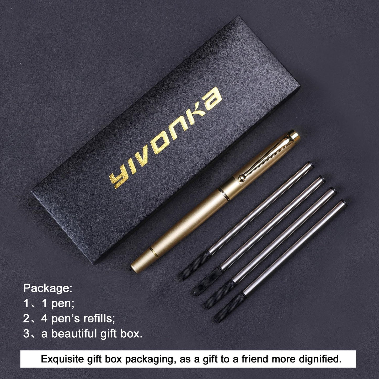 YIVONKA Ballpoint Pen Black Refill,Luxury Ballpoint Line width 0.5mm,Best Ball Pen Gift Set for Men & Women Professional Executive,Office,Nice BallPens Classy Gift Box (Black)