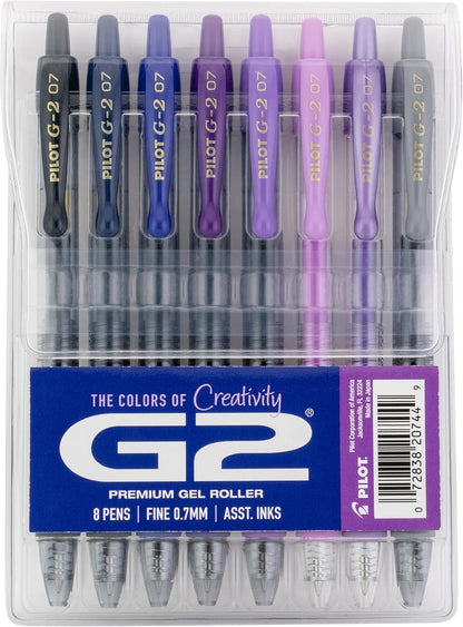 Pilot, G2 Premium Gel Roller Pens, G2 Boost Pink Pack, The Colors of Optimism, 8 Pack Pouch, Fine Point 0.7 mm, Assorted