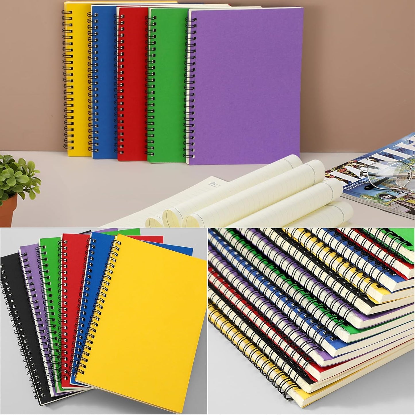 Leelosp 12 Pack Small Spiral Notebook Lined Spiral Journal College Ruled Notebook Wire Bound Kraft Cover, 120 Pages for Work (Multicolor,5.5 x 8.3 Inch)
