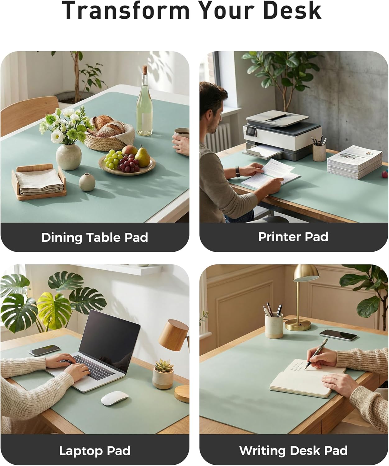 Aothia Leather Desk Pad Protector, Mouse Pad, Office Desk Mat, Non-Slip PU Leather Desk Blotter, Laptop Desk Pad, Waterproof Desk Writing Pad for Office and Home (Black,36" x 17") - Colors B