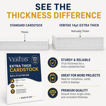 Veritas White Cardstock 8.5 x 11”, 110LB Index/199GSM Heavyweight Card Stock, 100 Sheets, Thick Cardstock Printer Paper for Copy, Printing, Art Projects, Invitations, Made In USA