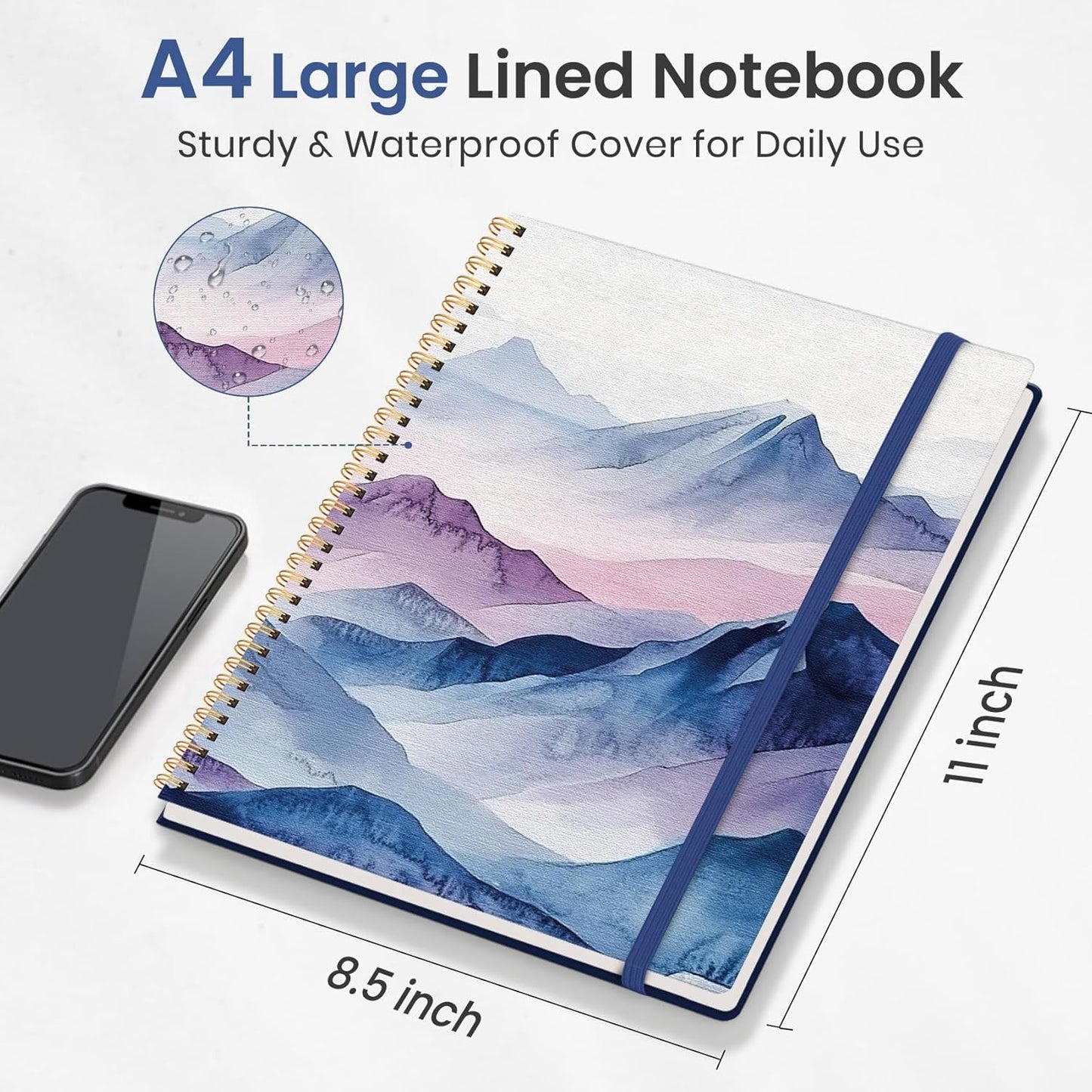 Taja Large Spiral Lined Journal for Women, 8.5" x 11" Notebooks for Work Collge Ruled, A4 Aesthetic Cute Journaling Notebooks for Writing, Plastic Cover, Celestial