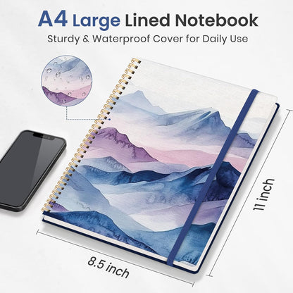 Taja Large Spiral Lined Journal for Women, 8.5" x 11" Notebooks for Work Collge Ruled, A4 Aesthetic Cute Journaling Notebooks for Writing, Plastic Cover, Celestial