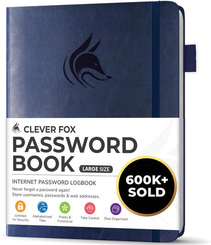 Clever Fox Password Book with alphabetical tabs. Internet Address Organizer Logbook. Small Pocket Password Keeper for Website Logins (Orange)