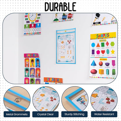 Essex Wares - 6 Pack, Assorted, Dry Erase Pocket Document Protectors, 10" Wide x 13.5" Tall- Dry Erase Clear Plastic Sleeves - Reusable & Easy Erase Plastic Invoice Holders, Water-Resistant & Durable