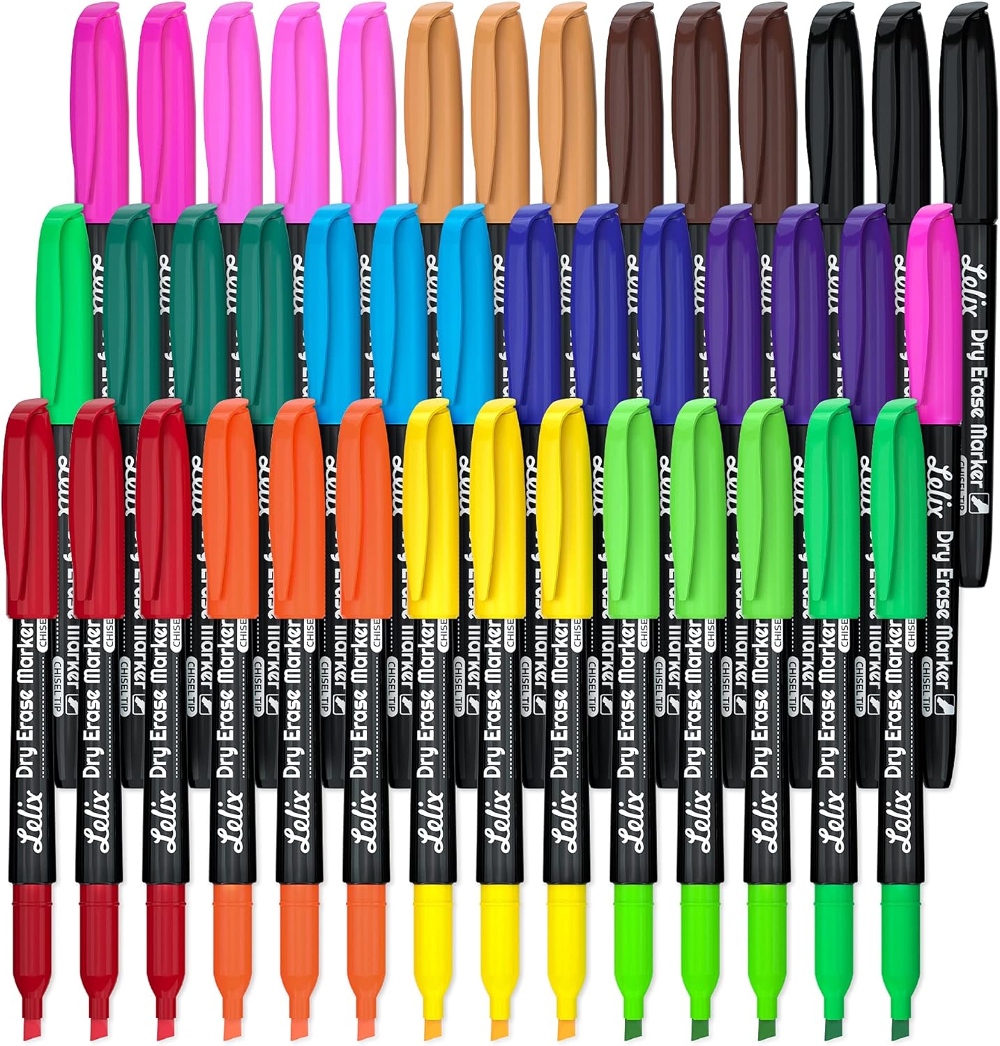 Lelix 42 Pack Black Dry Erase Markers Chisel Tip, Bulk Whiteboard Markers for School, Office Supplies, Perfect for Writing on White Board, Mirror,Calender