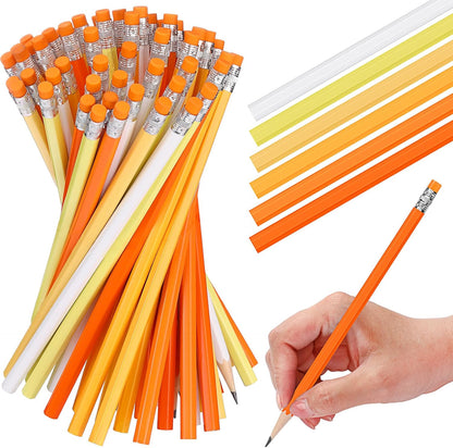 TecUnite 60 Pcs HB Pencils #2 Unsharpened Wood Cased Pencils with Eraser Hexagonal Pencil Cute Graphite No 2 Pen for Adults Gifts Exam School Office Sketching Learning (Wood Color, Silver)