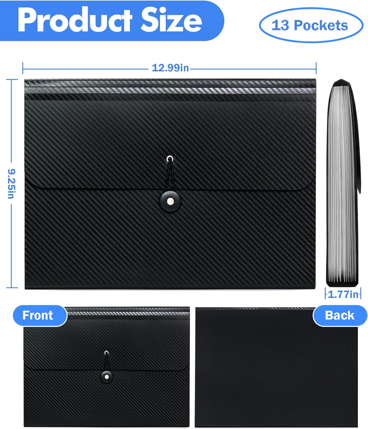 Expanding File Folder with Tabs, 13 Pockets File Organizer Accordion File Holder ，with Elastic Buckles Closure, A4 Paper Document Organizer for Home School Office