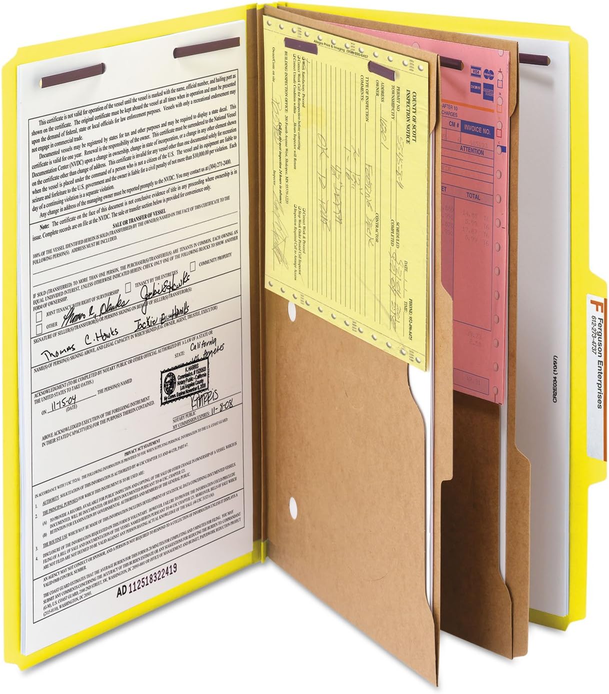 Smead Pressboard Classification File Folder with SafeSHIELD Fasteners, 2 Pocket Dividers, 2" Expansion, Legal Size, Yellow, 10 per Box (19084)