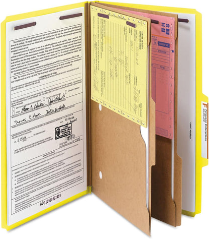 Smead Pressboard Classification File Folder with SafeSHIELD Fasteners, 2 Pocket Dividers, 2" Expansion, Legal Size, Yellow, 10 per Box (19084)