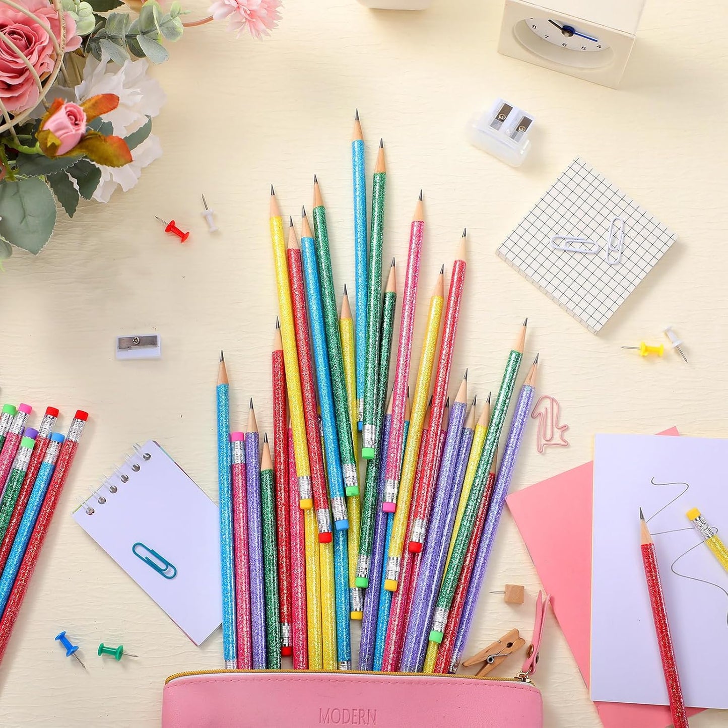 TecUnite 120 Pcs HB Pencils #2 Unsharpened Wood Cased Pencils with Eraser Hexagonal Pencil Cute Graphite No 2 Pen for Adults Gifts Exam School Office Sketching Learning (Multicolor)