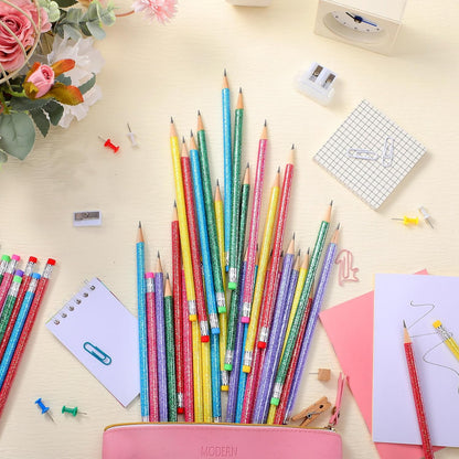 TecUnite 120 Pcs HB Pencils #2 Unsharpened Wood Cased Pencils with Eraser Hexagonal Pencil Cute Graphite No 2 Pen for Adults Gifts Exam School Office Sketching Learning (Multicolor)