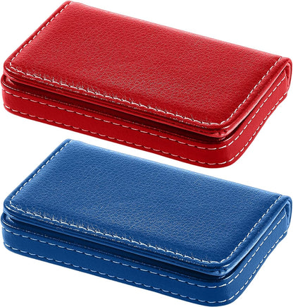 Outus 2 Pcs Business Card Holder, PU Leather Business Card Case Pocket Wallet with Magnetic Shut for Valentines Gift Adult(Black and Coffee)
