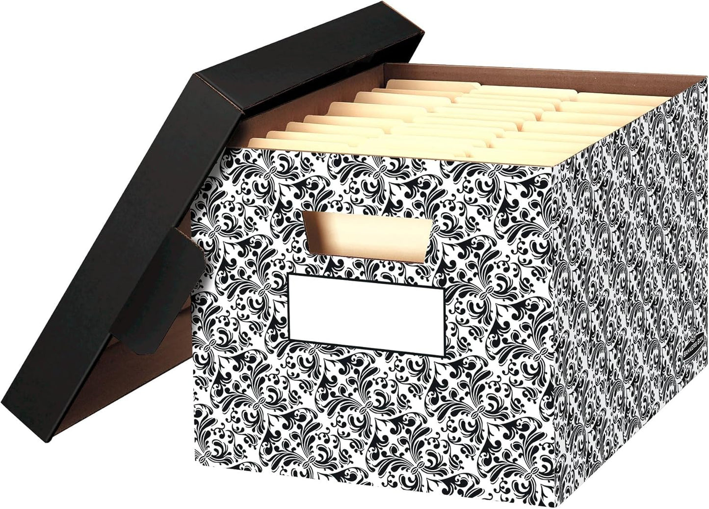 Bankers Box 4-Pack Pinstripe Design, Medium Duty File Storage Boxes with Lids, FastFold Assembly, Letter/Legal, STOR/FILE, (0029803)