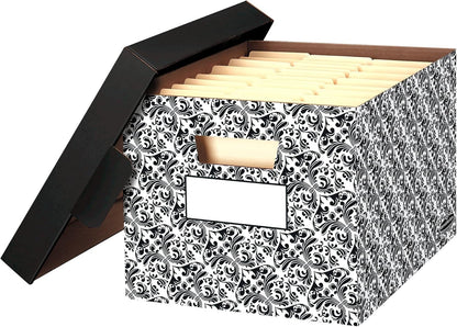 Bankers Box 4-Pack Pinstripe Design, Medium Duty File Storage Boxes with Lids, FastFold Assembly, Letter/Legal, STOR/FILE, (0029803)