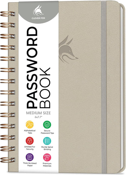 Clever Fox Password Book Spiral – Internet Address & Password Organizer with Laminated Alphabetical Tabs – Password Keeper Journal – Hardcover, Medium Size, 6.1x7.7” (Mystic Blue)