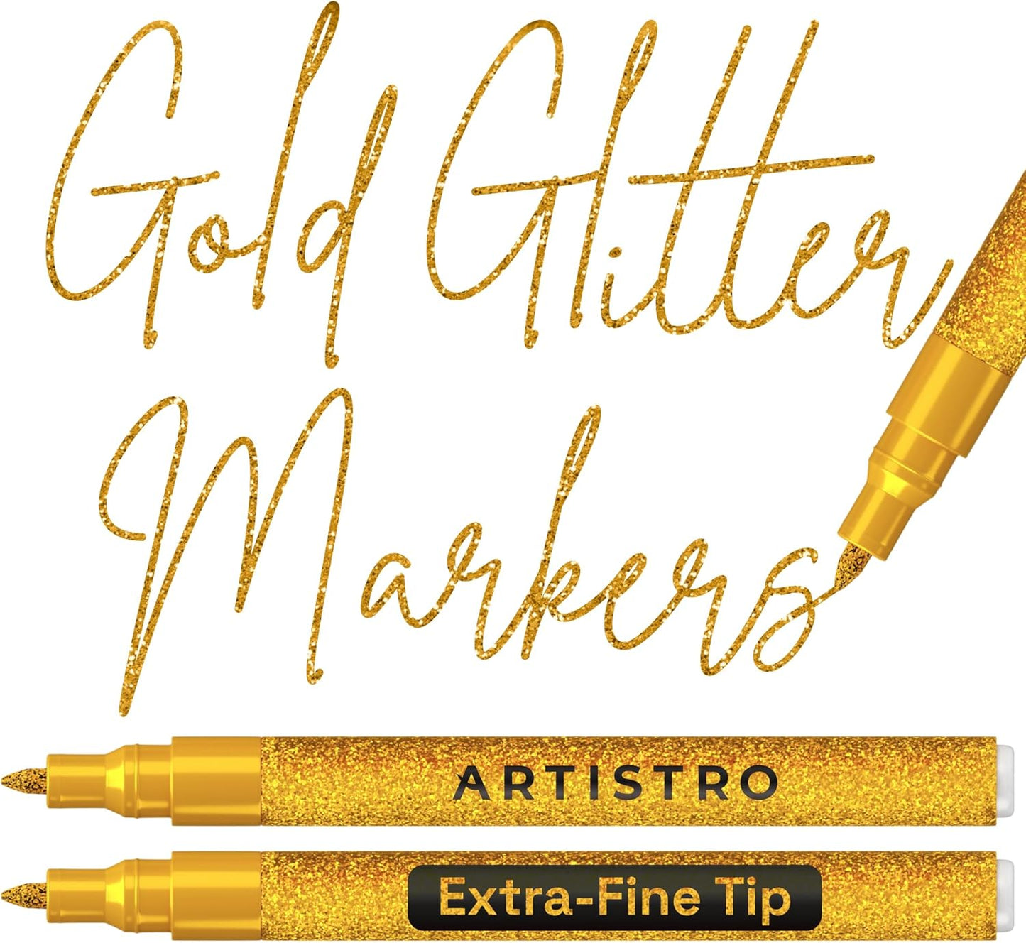 ARTISTRO 2 Gold Acrylic Paint Markers - 0.7mm Extra Fine-Tip Metallic Paint Pens - Perfect for Crafting, Art Projects, & More