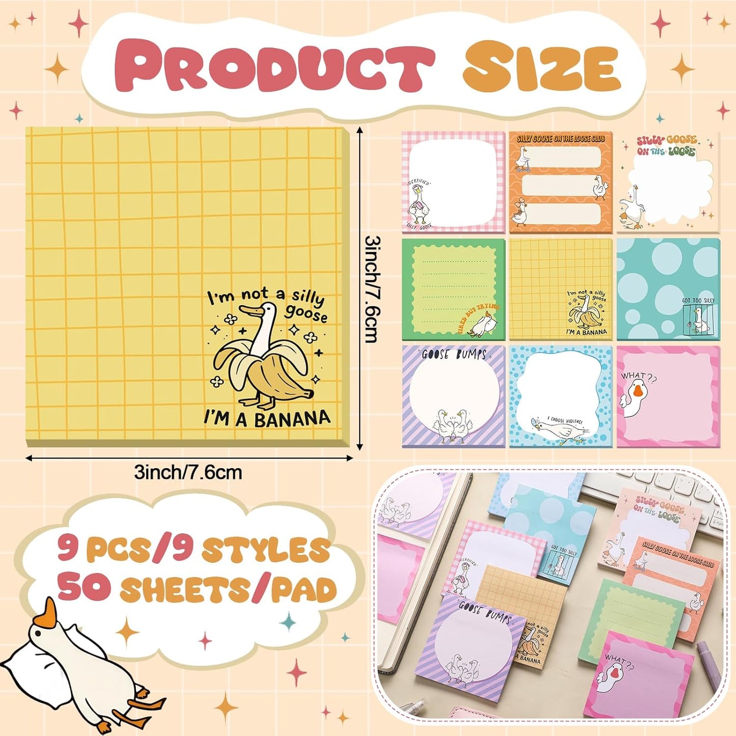 9 Pads Wildflower Sticky Notes 3x3 Inch Cute Self Stick Notepads Notes Adhesive Memo Pad Office Decor Gifts for Students School Teacher Meeting Office Supplies
