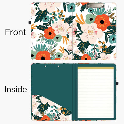Hongri Clipboard Folio with Refillable Lined Notepad and Interior Storage Pocket for Students, Classroom, Office, Women, Man, Cute Custom Pattern, Size 12.8 x 9.2 in, Classic Flower