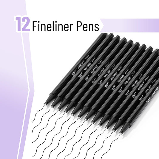 Mr. Pen- Black Fineliner Pens, 12 Pack, 0.4mm Fine Point, Smooth Bible Journaling Pens for Note-Taking, Sketching, Planning, Art Projects, Small Detailing, Fine-Ink Drawings, School Supplies