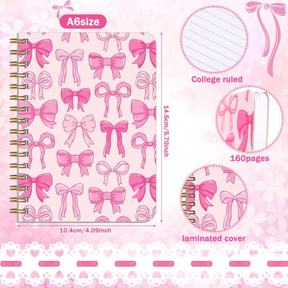 Resurhang 6 Pack A5 Composition Notebook Marble Spiral Notebooks Preppy Cute Aesthetic Hardcover Ruled Composition Books with Ballpoint Pens for School Day Classroom Prize, 5.8 x 8.3 Inch