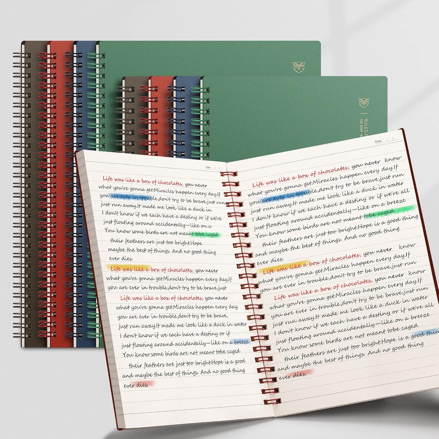 EMSHOI Dotted Journal Spiral Notebook 5.7" x 8.22" - 4 Pack 640 Pages 100gsm Thick Paper, A5 Dot Grid Notebook, Plastic Hardcover Dotted Notebook for Journaling Writing