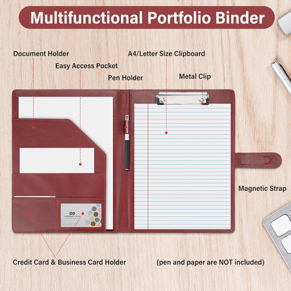 Professional Padfolio, Multi Function Faux Leather Portfolio Binder with Clipboard - Interview Resume Folder, Legal Document, Business Card Holder, for Office, Conference, Interviews (Black)