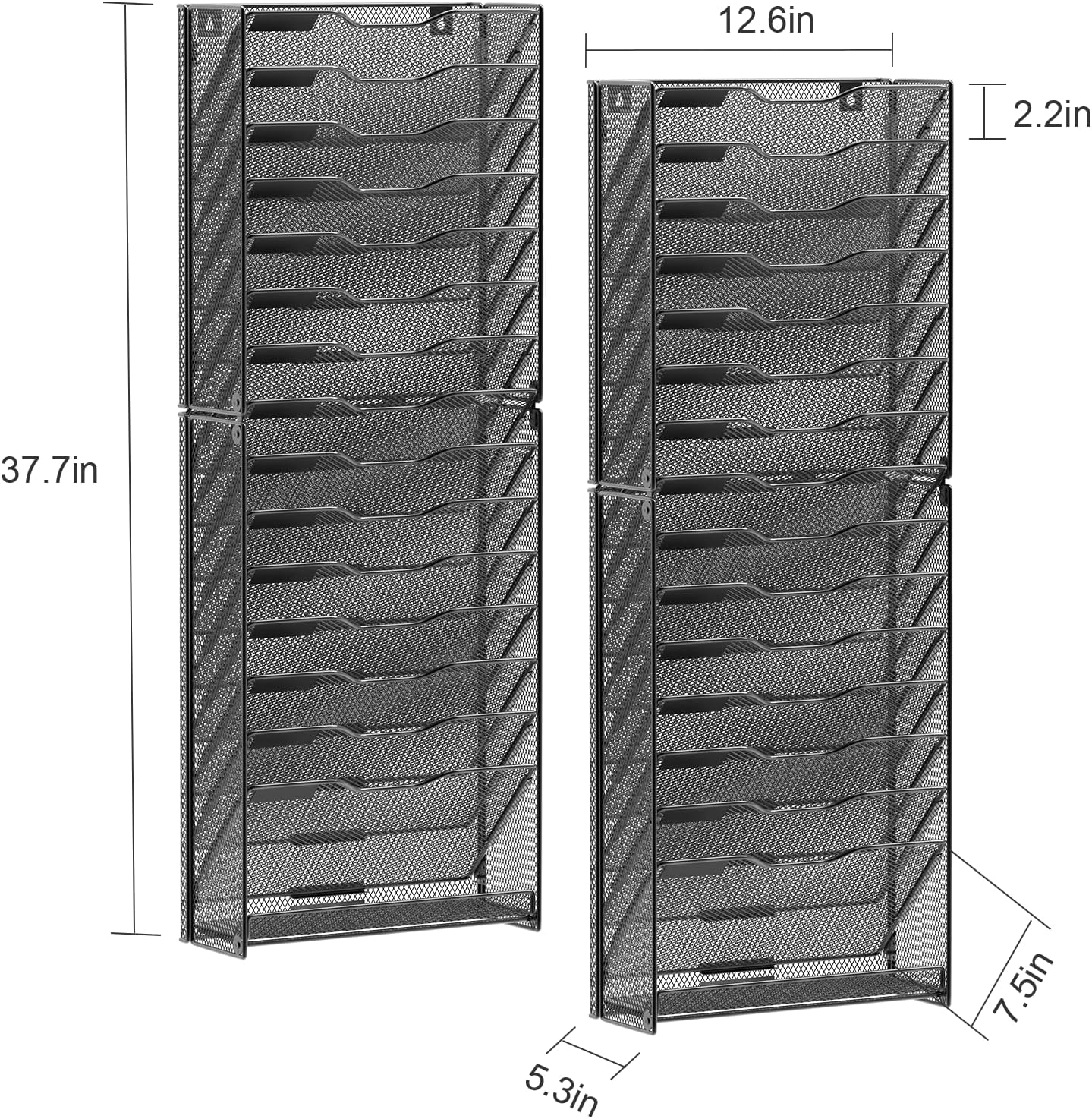samstar 10 Tier Wall File Organizer, Hanging Wall Mount File Holder Paper Folder Mail Organizer, Mesh Metal, Black.