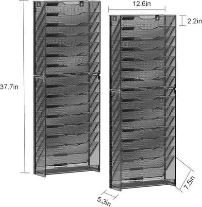 samstar 10 Tier Wall File Organizer, Hanging Wall Mount File Holder Paper Folder Mail Organizer, Mesh Metal, Black.