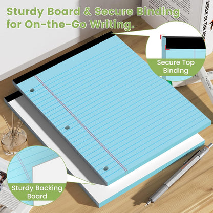 Legal Pads 8.5x11, White Notepads 8.5x11, Wide Ruled Lined with 3 Hole Punch, Loose Leaf Notebook Paper for 3 Ring Binders, 3 Pack, 30 Sheets/Pack, Perforate for School, Office, Home
