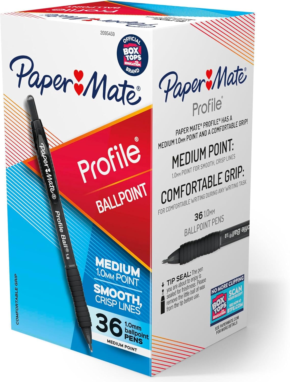 Paper Mate Profile Ballpoint Pens, Retractable, Medium Point (1.0mm), Blue Ink, 36 Count - Comfort Grip, Bulk Pack, Home, Office, Teacher Supplies