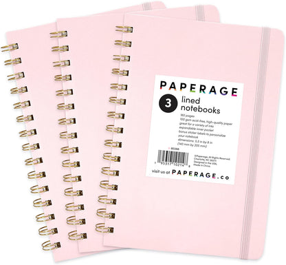 PAPERAGE Lined Spiral Journal Notebook, (Black), 160 Pages, Hardcover Journal for Women & Men, Medium 5.5 in x 8 in - 100 GSM, Thick Paper, Spiral Notebook for Work, School & Journaling