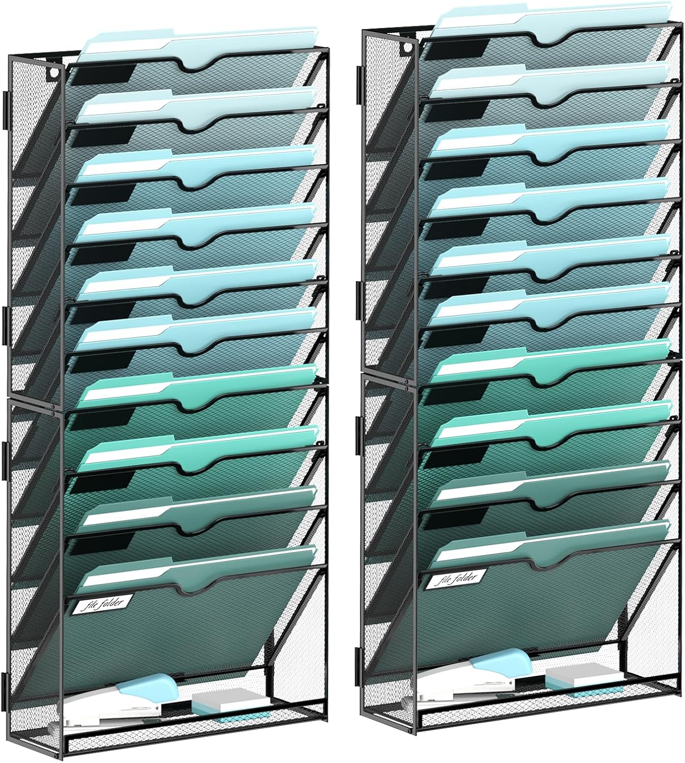 SUPEASY 10-Tier Wall File Organizer, Hanging Wall Files for Papers, Folders, Magazines, Clipboard, Wall Organizer for Office Home School Classroom, Black
