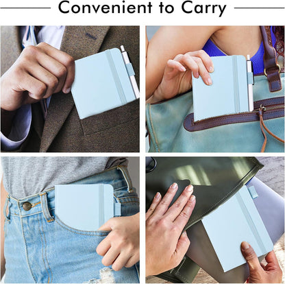 feela 3 Pack Pocket Notebook Journals with 3 Black Pens, A6 Mini Cute Small Journal Notebook Bulk Hardcover College Ruled Notepad with Pen Holder for Office School Supplies, 3.5”x 5.5”, Gray