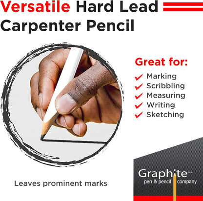 GRAPHITE Hard Lead Carpenter Pencils Bulk - (1) Pack of 12 Pieces Lumber Wooden Pencil #2 (HB) - Red